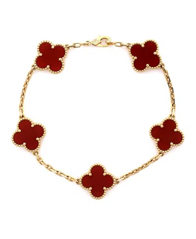 Pre-owned Pre-owned Van Cleef & Arpels  Van Cleef & Arpels Vintage-like Alhambra 5 Motifs Bracelet 18k Gold And Carnelian