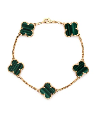 Pre-owned Pre-owned Van Cleef & Arpels  Van Cleef & Arpels Vintage-like Alhambra 5 Motifs Bracelet 18k Gold And Malachite