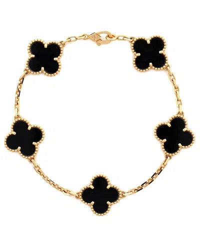 Pre-owned Pre-owned Van Cleef & Arpels  Van Cleef & Arpels Vintage-like Alhambra 5 Motifs Bracelet 18k Gold And Onyx