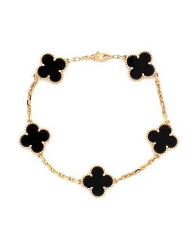 Pre-owned Pre-owned Van Cleef & Arpels  Van Cleef & Arpels Vintage-like Alhambra 5 Motifs Bracelet 18k Gold And Onyx