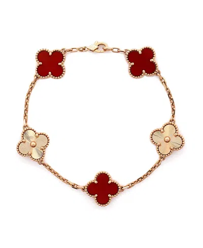 Pre-owned Pre-owned Van Cleef & Arpels  Van Cleef & Arpels Vintage-like Alhambra 5 Motifs Bracelet Guilloche 18k Rose Gold And Car In Pink