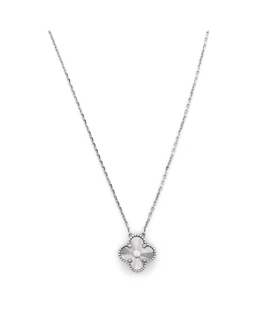 Pre-owned Pre-owned Van Cleef & Arpels  Van Cleef & Arpels Vintage-like Alhambra Pendant Necklace Guilloche 18k White Gold With Di