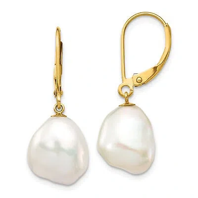 Pre-owned Precious 14k 10x12mm White Keshi Freshwater Cultured Pearl Dangle Leverback Earrings Xf71