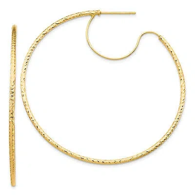 Pre-owned Precious 14k 1.5x50mm D/c With Polished Wire Hoop Earrings Tf1688 In Gold