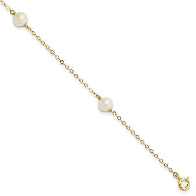 Pre-owned Precious 14k 5-6mm White Near-round Freshwater Cultured Pearl 3-station 7.25 Inch Bracele
