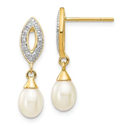 Pre-owned Precious 14k 7x5mm White Teardrop Fwc Pearl .01ct Diamond Dangle Earrings Xe2496aa In Yellow