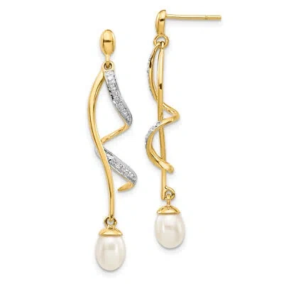 Pre-owned Precious 14k 7x5mm White Teardrop Fwc Pearl .01ct Diamond Dangle Earrings Xe2514aa In Yellow
