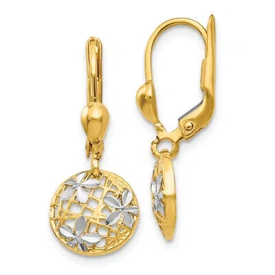 Pre-owned Precious 14k And Rhodium Polished Diamond-cut Dangle Leverback Earrings Th910 In Yellow