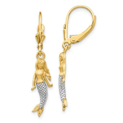 Pre-owned Precious 14k And White Rhodium Brushed & Polished Mermaid Earrings Tf1598