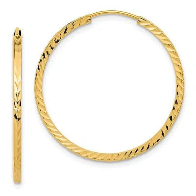 Pre-owned Precious 14k Diamond-cut Square Tube Endless Hoop Earrings Tf997 In Yellow