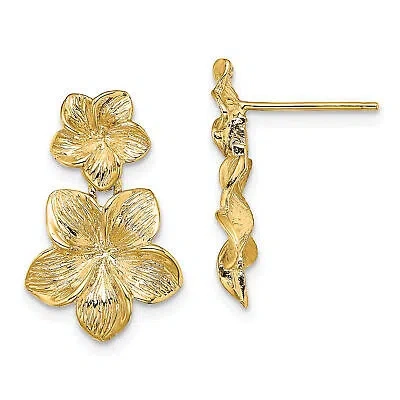 Pre-owned Precious 14k Double Plumeria Flower Post Dangle Earrings Te721 In Yellow
