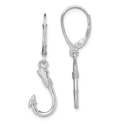 Pre-owned Precious 14k Gold 3-d Fish Hook Leverback Earrings Tf1836w In Silver