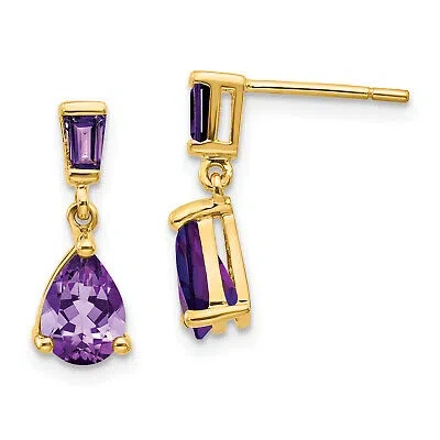 Pre-owned Precious 14k Gold Amethyst Dangle Post Earrings Xe1696am In Yellow