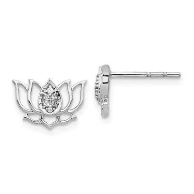 Pre-owned Precious 14k Gold Diamond Lotus Flower Earrings Em3809 In White