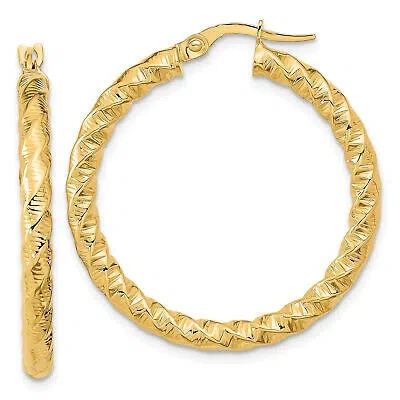 Pre-owned Precious 14k Gold Polished 3mm Twisted Hoop Earrings Tf1146 In Yellow