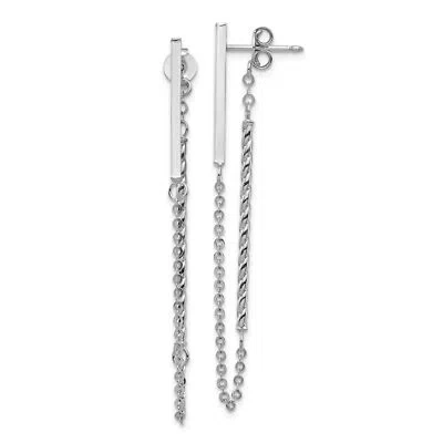 Pre-owned Precious 14k Gold Polished And Twisted Bar W/chain Post Earrings Th988 In Silver