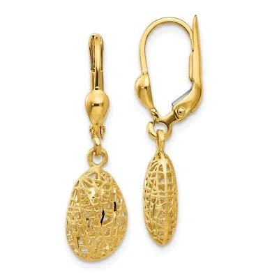 Pre-owned Precious 14k Gold Polished Diamond-cut Satin Puff Dangle Leverback Earrings Th870