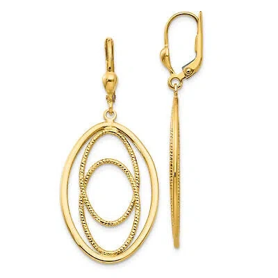 Pre-owned Precious 14k Gold Textured And Polished Dangle Leverback Earrings Th875
