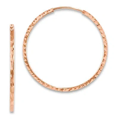 Pre-owned Precious 14k Rose Gold Diamond-cut Square Tube Endless Hoop Earrings Tf1603 In Pink