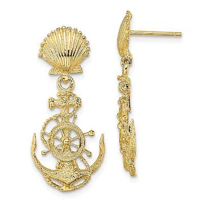 Pre-owned Precious 14k Shell And Anchor Double Dangle Earrings Te749 In Gold