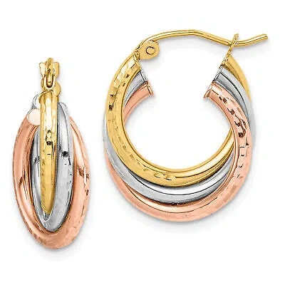 Pre-owned Precious 14k Tri-color Textured Triple Hoop Earrings Tf1485 In Silver