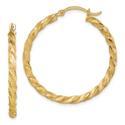 Pre-owned Precious 14k Twisted Satin Diamond-cut Hoop Earrings Tf1612 In Gold