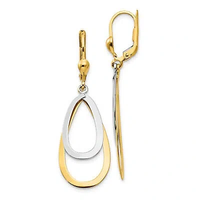 Pre-owned Precious 14k Two-tone Oval Leverback Tear Drop Earrings Tl308 In Gold
