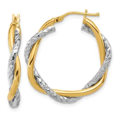 Pre-owned Precious 14k Two-tone Polished And Textured Twisted Hoop Earrings Tf1183 In Gold