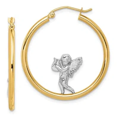Pre-owned Precious 14k With Rhodium Angel Hoop Earrings Tf1516 In White