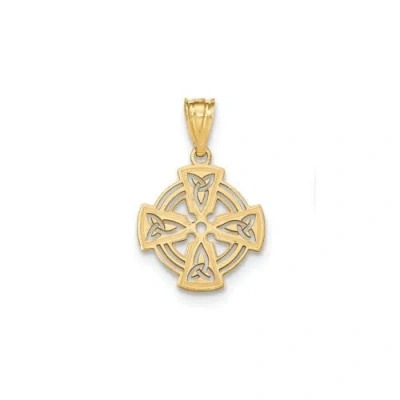 Pre-owned Precious 14k Yellow Gold Satin Finish Back Small Laser Cut Celtic Cross Charm