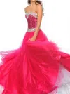 Precious Formals Beaded Strapless Tulle Gown In Fuchsia In Pink