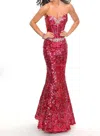 Precious Formals Fully Sequined Corset Mermaid Gown In Fuchsia In Pink