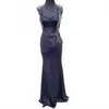 Precious Formals Fully Sequined Fitted Evening Gown In Navy In Blue