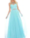 Precious Formals Hand Beading Illusion Prom Dress In Aqua In Blue