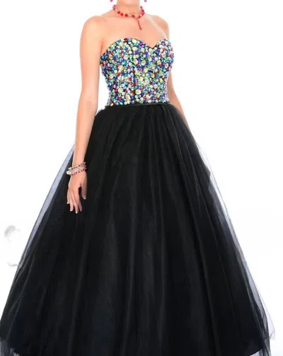 Precious Formals High-contrast Beadwork Sparkling Ballgown In Black In Multi