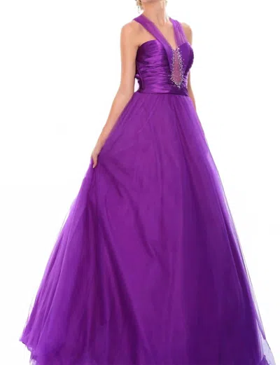 Precious Formals Illusion With Crystals Charmeuse Prom Dress In Majestic Purple