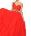 Precious Formals Jeweled One Shoulder Ball Gown In Red In Red