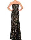 Precious Formals Lace-and-sequins Overlay Strapless Gown In Black/gold In Black