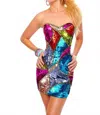 Precious Formals Sequined Illusion Strapless Short Party Dress In Multi In Multi
