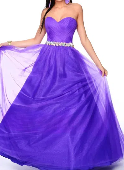 Precious Formals Shimmery Waistline Beadwork Strapless Ballgown In Purple Paradise