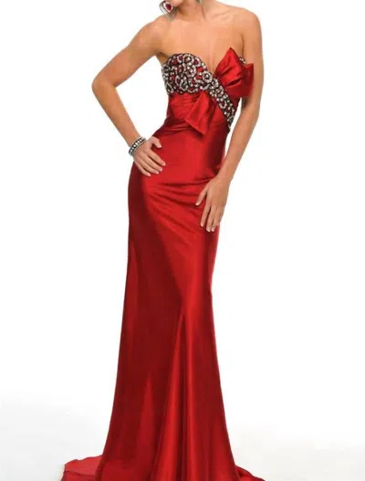Precious Formals Strapless Charmeuse Floor-length Evening Gown In Red/black In Multi