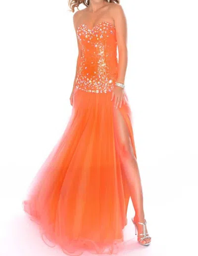 Precious Formals Strapless Sweetheart Drop Waist Ballgown In Bright Orange
