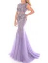 Precious Formals Two Piece Illusion Beading Mermaid Gown In Passion In Purple