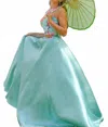 Precious Formals Two Piece Mikado Floral Print Ballgown In Frosty Meadow In Animal Print