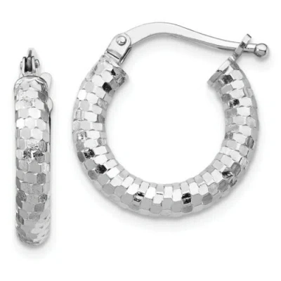 Pre-owned Precious Italian 14k White Gold 3mm X 10mm Diamond Cut Textured Mini Hoop Earrings