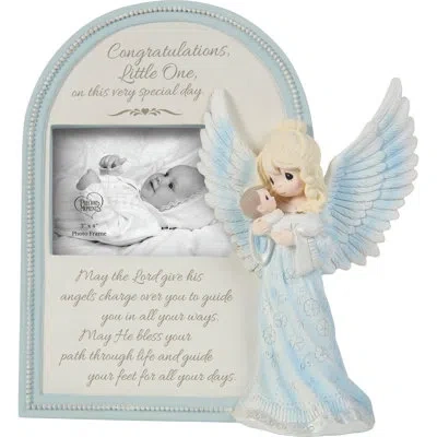 Precious Moments Angel Holding A Baby Baptism Sculpted Photo Picture Frame In Blue