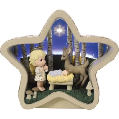 Precious Moments Angel Praying With Baby Jesus Light Up Figurine 5.3 Inch In Blue