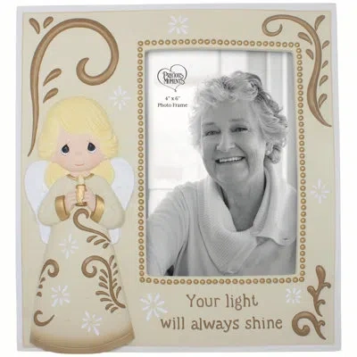 Precious Moments Angel With Candle Light Will Shine Bereavement Photo Picture Frame In Yellow