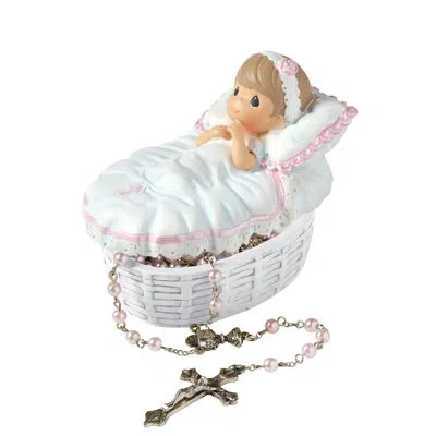Precious Moments Baby Girl Baptism 2-piece Rosary And Covered Trinket Box Set 2.76 Inch In Multi
