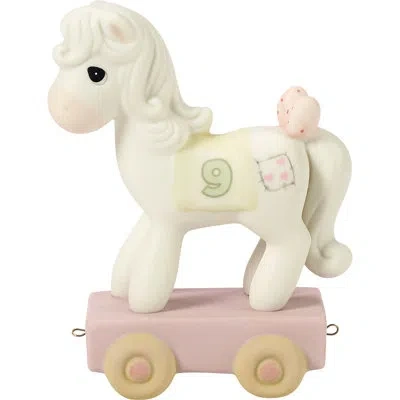 Precious Moments Birthday Train Horse With Bow Age 9 Figurine 4.13 Inch In Pink